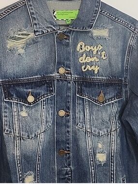 FREE PEOPLE✖️Sandrine Rose Collab “Boys Don’t Cry” Distressed Denim Jacket NWT